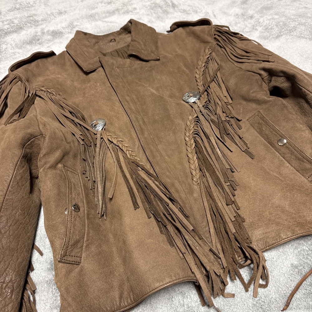 Wilsons Open Road Motorcycle Jacket Women's Large Brown Fringe Leather Vintage